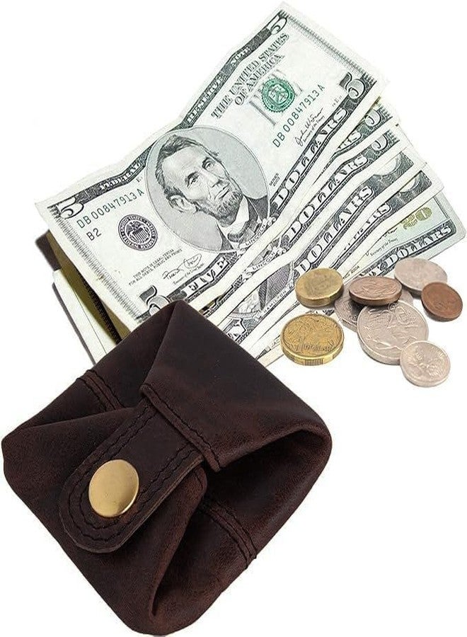 Contacts Handcrafted Leather Coin Pouch - Compact Change Holder & Mini Wallet for Men & Women - Brown - Image 3